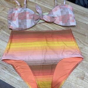 Aerie high-waist swim bottoms - orange musk striped